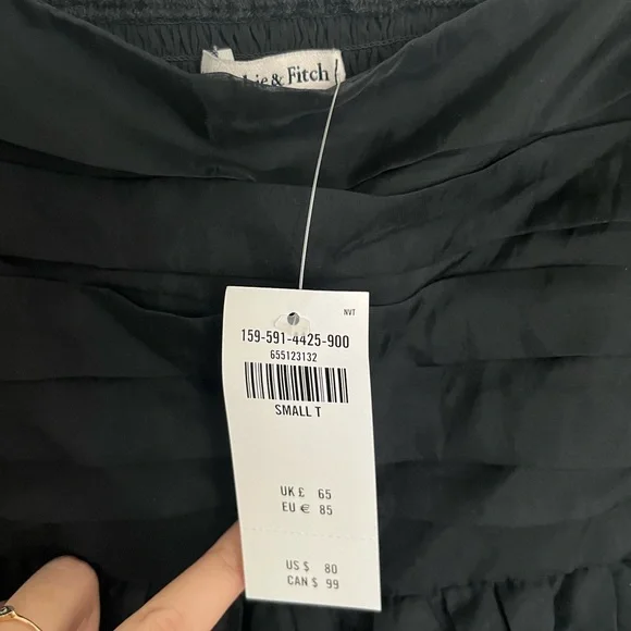 NWT Abercrombie Emerson Ruched Angel Sleeve Mini Dress Black S Tall - Picture 5 of 6